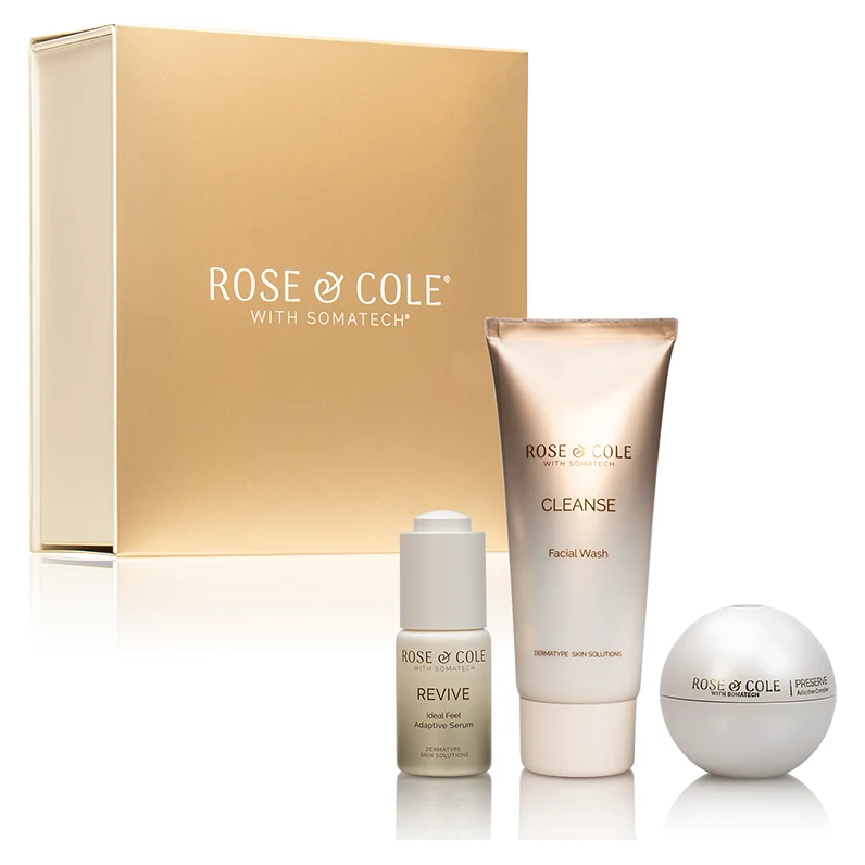Rose & Cole Essentials Kit – Adaptive – 3-piece Rose & Cole skincare set with gold box