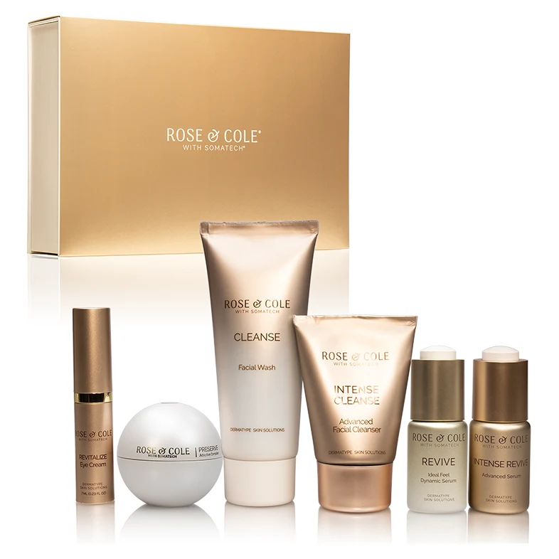 Rose & Cole Luxe Kit – Mixed A/D – 6-piece Rose & Cole skincare set with gold box